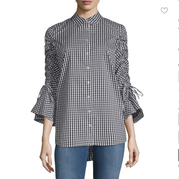 Calvin Klein Bell-Sleeve Gingham Blouse Size M - Picture 1 of 15